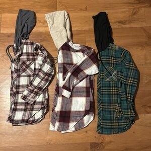 Plaid Hooded Women's Tops - Set of 3